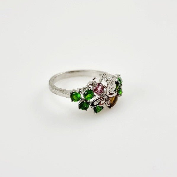Anillo de Turmalina rosa, turmalina marron y tsavorite - Anillos