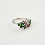 Anillo de Turmalina rosa, turmalina marron y tsavorite - Anillos