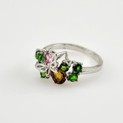 Anillo de Turmalina rosa, turmalina marron y tsavorite - Anillos
