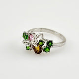 Anillo de Turmalina rosa, turmalina marron y tsavorite - Anillos