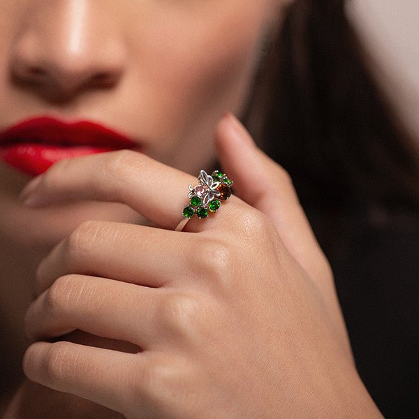 Anillo de Turmalina rosa, turmalina marron y tsavorite - Anillos