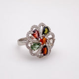 Anillo de turmalinas multicolores, topacio blanco, granate y cubic zirconia - Anillos