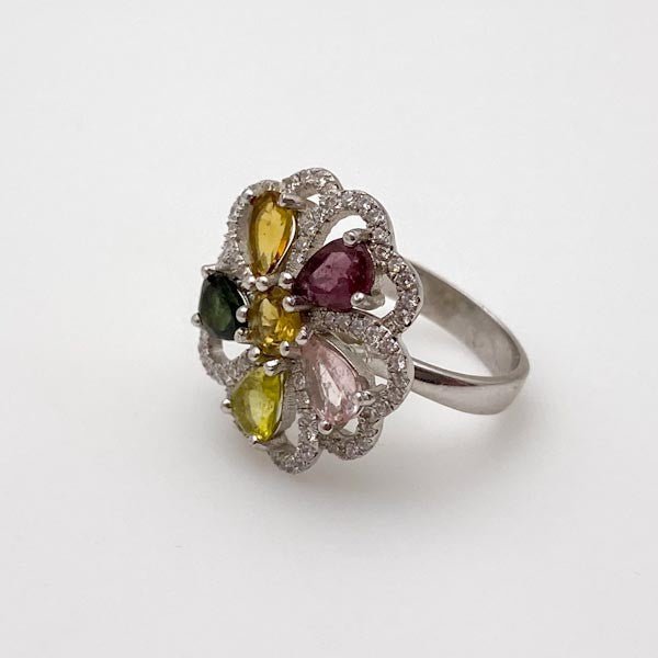 Anillo de turmalinas multicolores y cubic zirconia - Anillos