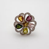 Anillo de turmalinas multicolores y cubic zirconia - Anillos