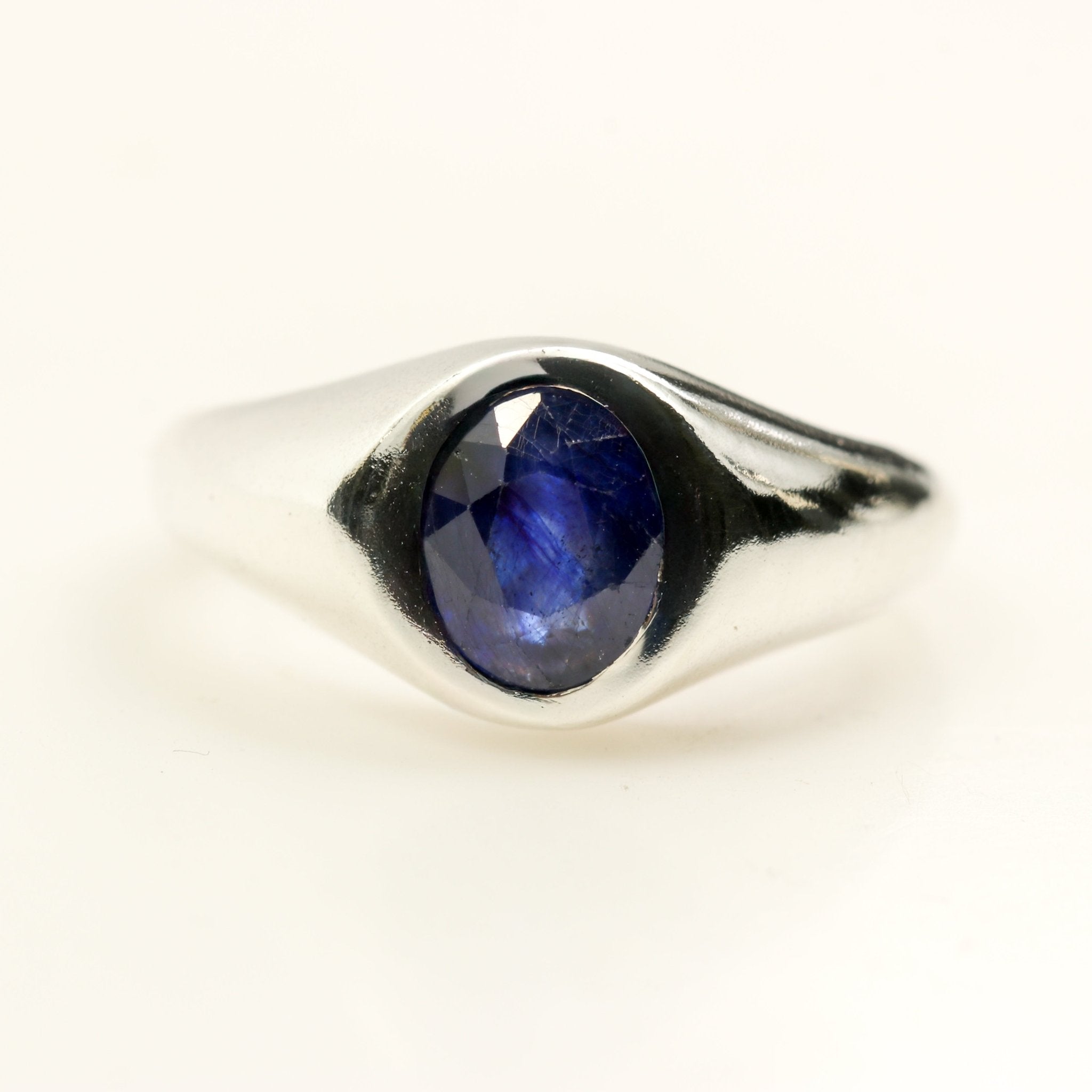 Anillo de Zafiro Azul Talla 20 en Plata 950 — Anillos