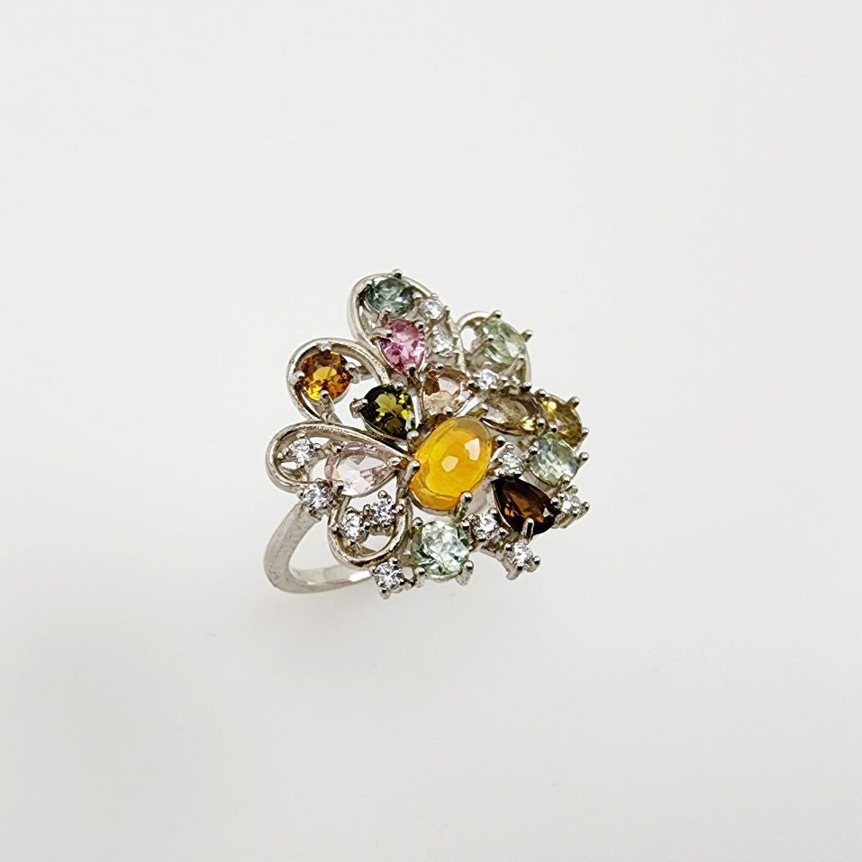 Anillo Opalo Welo y turmalinas multicolores - Anillos