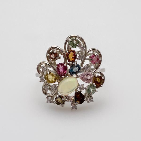 Anillo Opalo Welo y turmalinas multicolores - Anillos