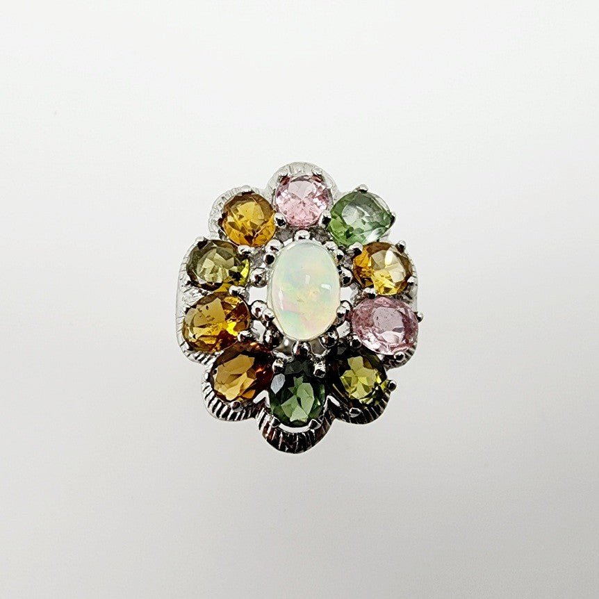 Anillo Opalo Welo y turmalinas multicolores - Anillos