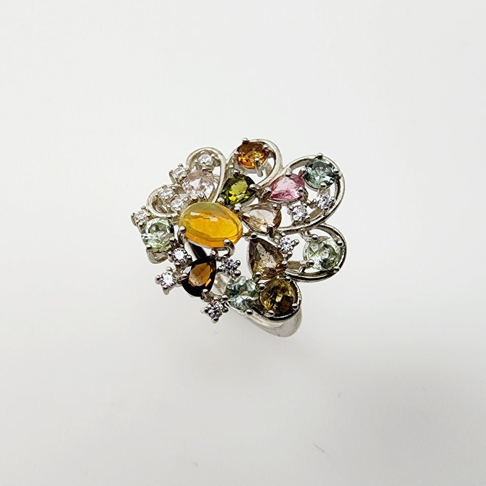 Anillo Opalo Welo y turmalinas multicolores - Anillos