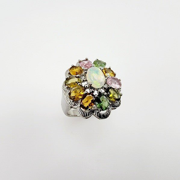 Anillo Opalo Welo y turmalinas multicolores - Anillos