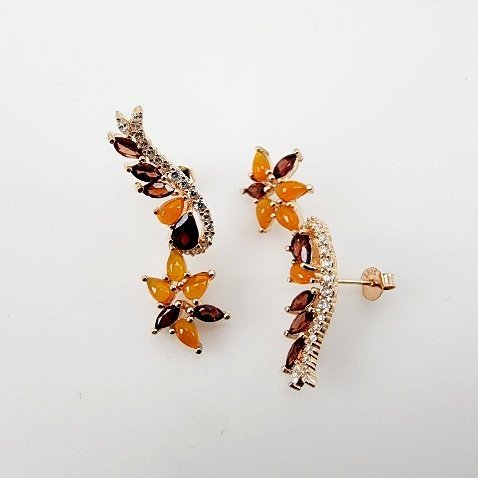 Aros de Ágata cornalina, Granate y cubic zirconia - Aros