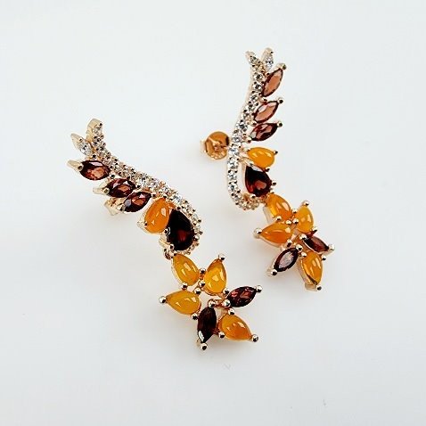 Aros de Ágata cornalina, Granate y cubic zirconia - Aros