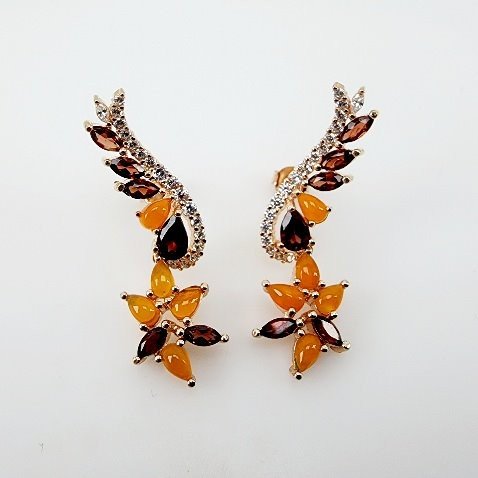 Aros de Ágata cornalina, Granate y cubic zirconia - Aros