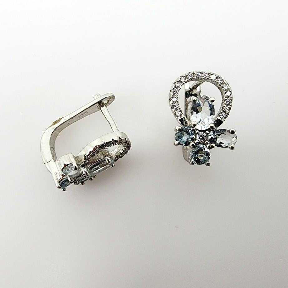 Aros de Aguamarina y cubic zirconia - Aros