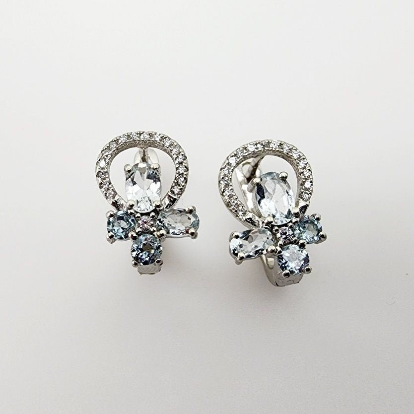 Aros de Aguamarina y cubic zirconia - Aros