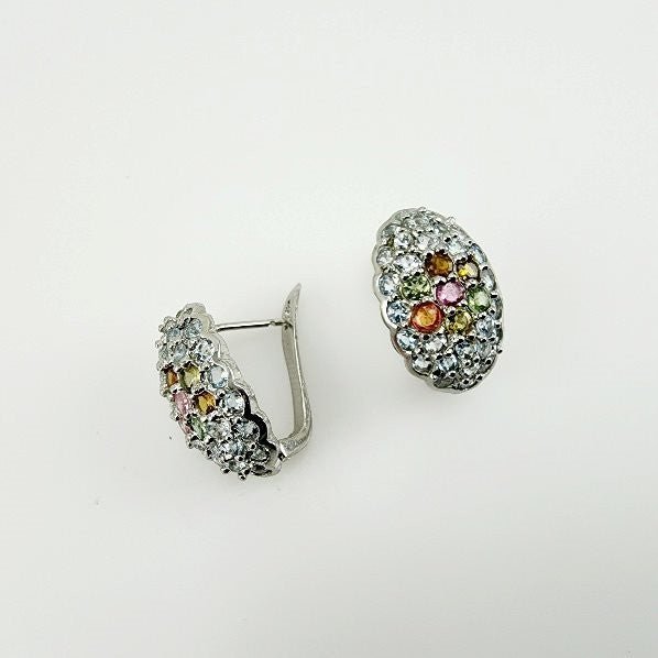 Aros de Aguamarina y Turmalinas multicolores - Aros