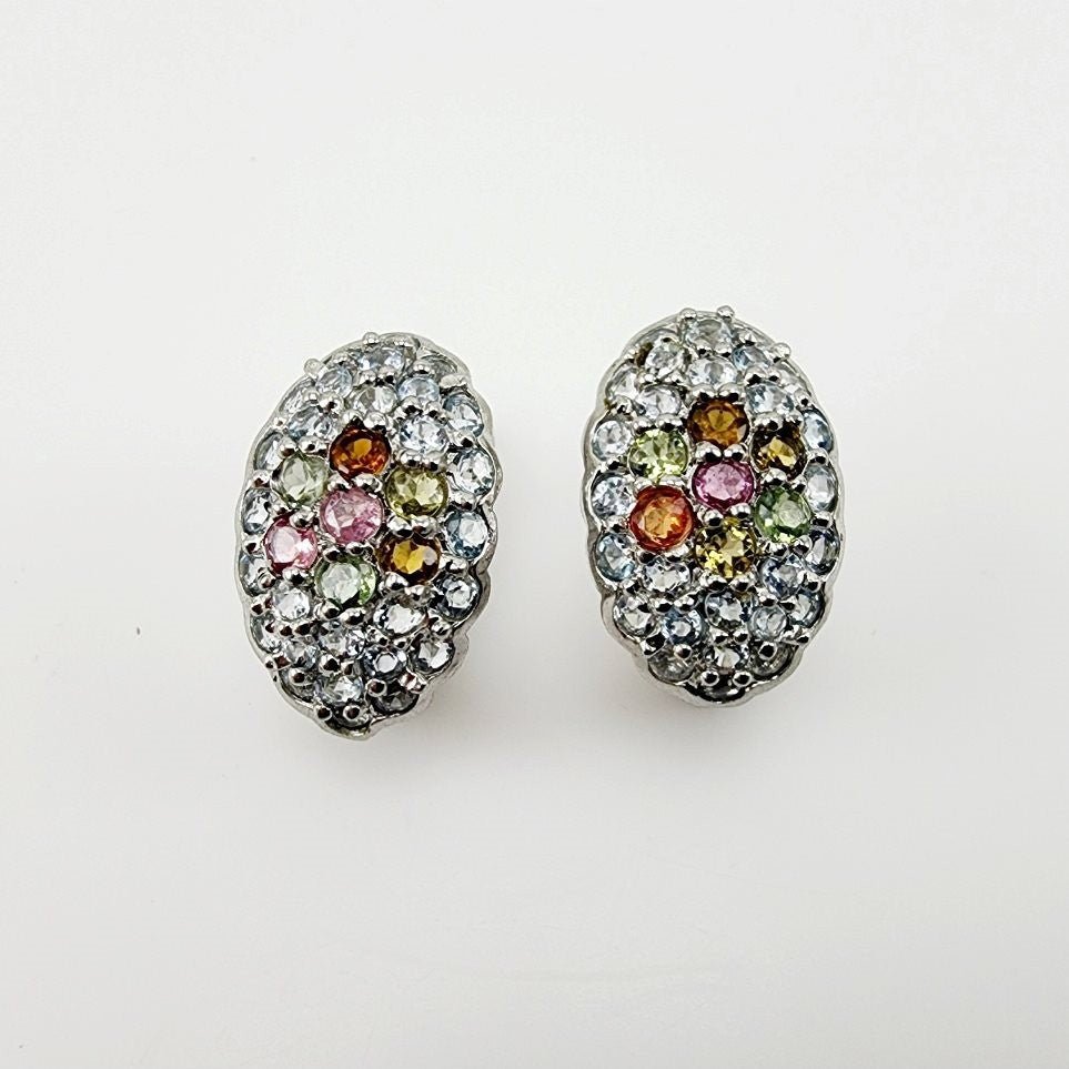 Aros de Aguamarina y Turmalinas multicolores - Aros