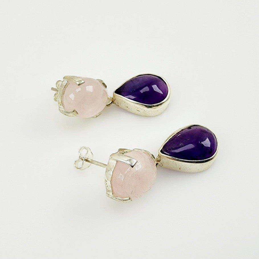 Aros de amatista y cuarzo rosa - Aros