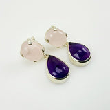Aros de amatista y cuarzo rosa - Aros