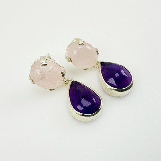 Aros de amatista y cuarzo rosa - Aros