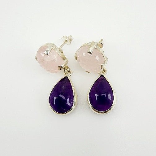 Aros de amatista y cuarzo rosa - Aros