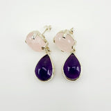 Aros de amatista y cuarzo rosa - Aros
