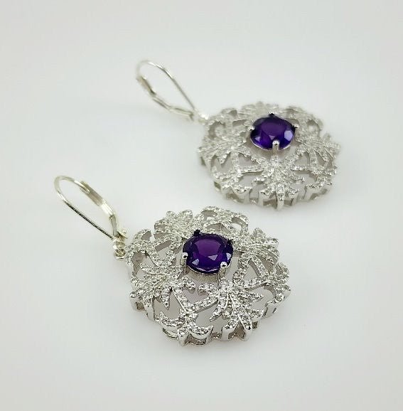 Aros de Amatista y cubic zirconia - Aros