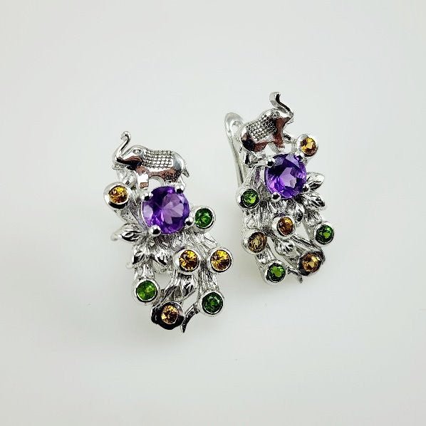 Aros de Amatista, zafiros amarillos y diópsidos - Aros