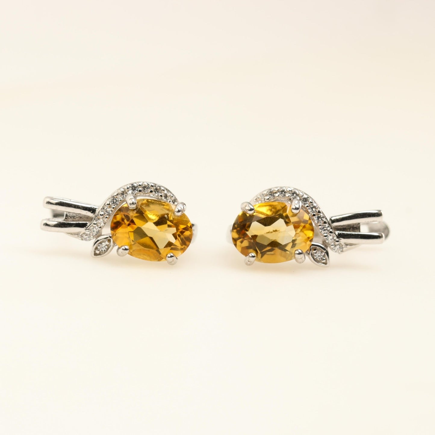 Aros de Citrino y cubic zirconia - Aros