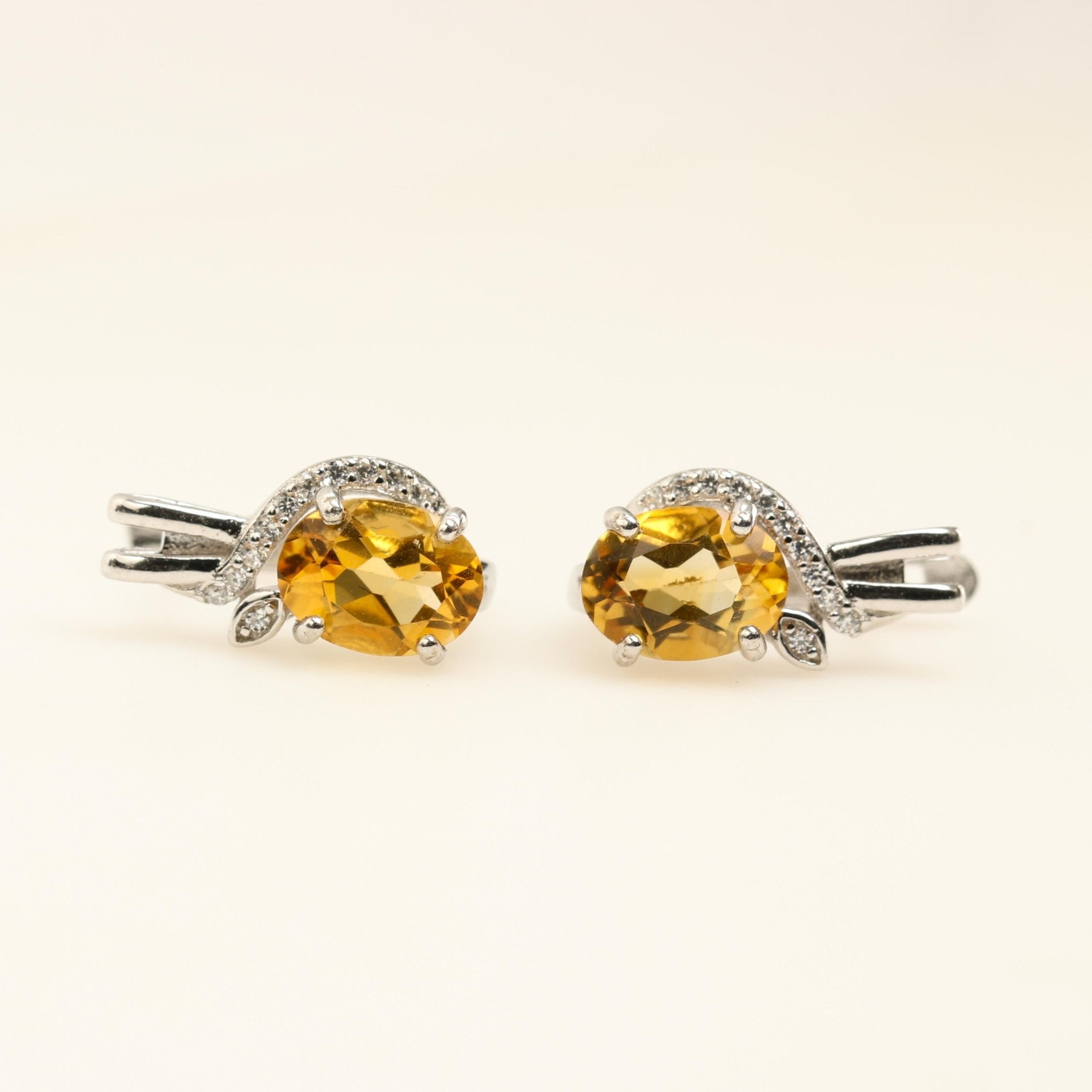 Aros de Citrino y cubic zirconia - Aros