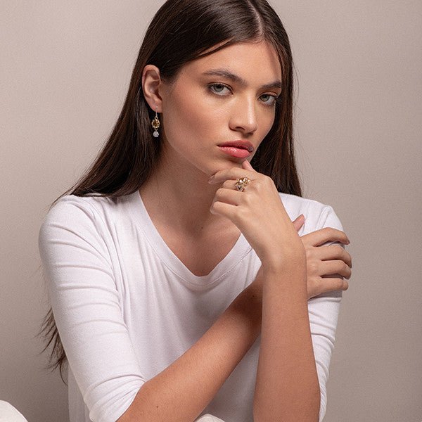 Aros de Citrino y cubic zirconia - Aros