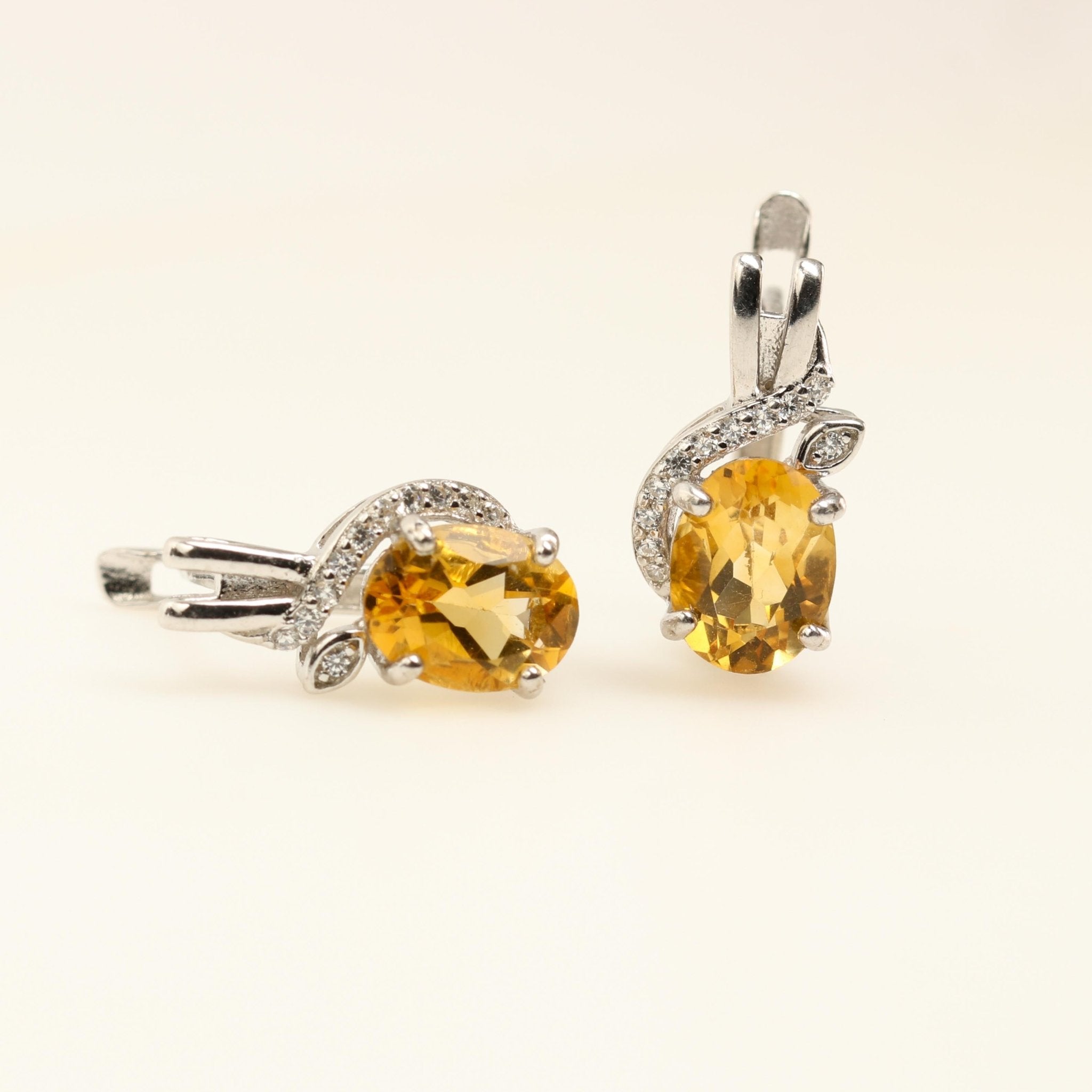 Aros de Citrino y cubic zirconia - Aros