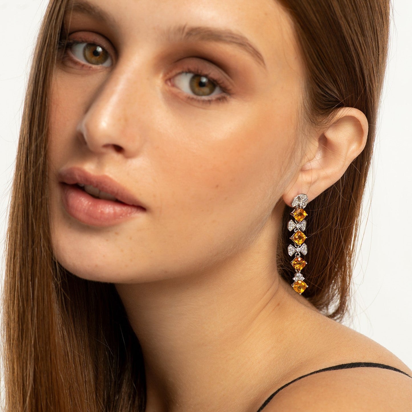 Aros de Citrino y cubic zirconia - Aros
