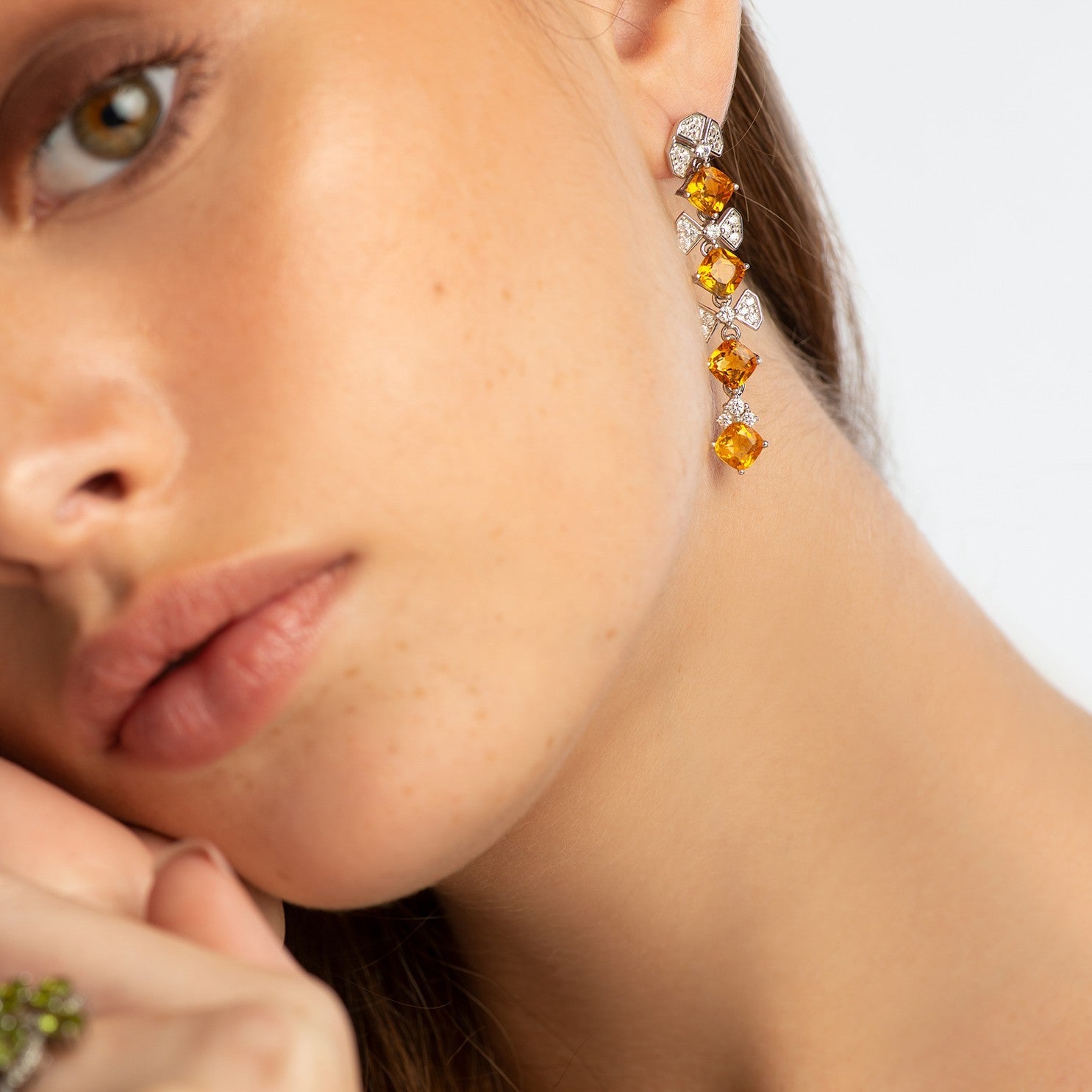 Aros de Citrino y cubic zirconia - Aros