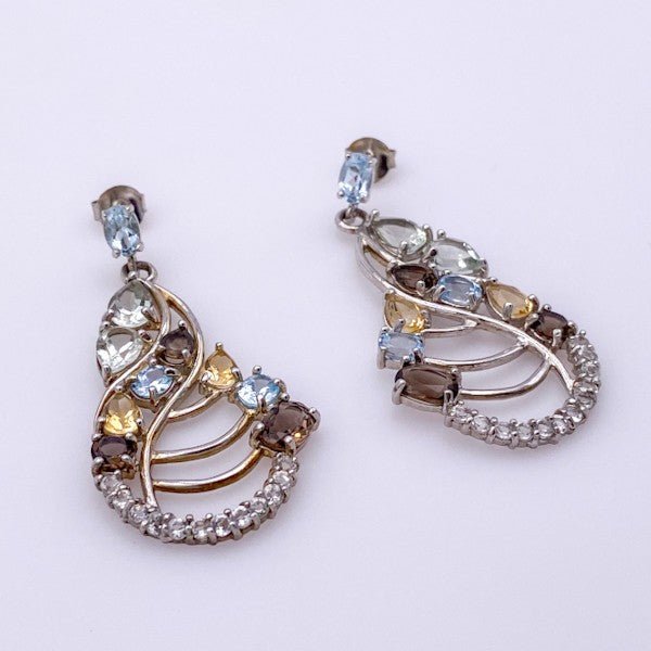 Aros de Cuarzo ahumado, citrino, topacio azul, topacio blanco y cubic zirconia - Aros