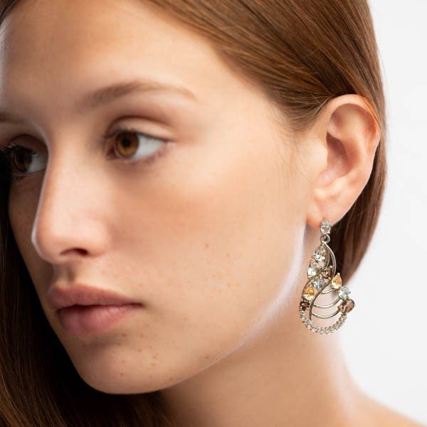 Aros de Cuarzo ahumado, citrino, topacio azul, topacio blanco y cubic zirconia - Aros