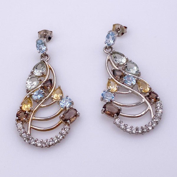 Aros de Cuarzo ahumado, citrino, topacio azul, topacio blanco y cubic zirconia - Aros