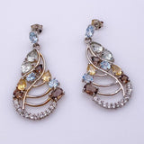 Aros de Cuarzo ahumado, citrino, topacio azul, topacio blanco y cubic zirconia - Aros