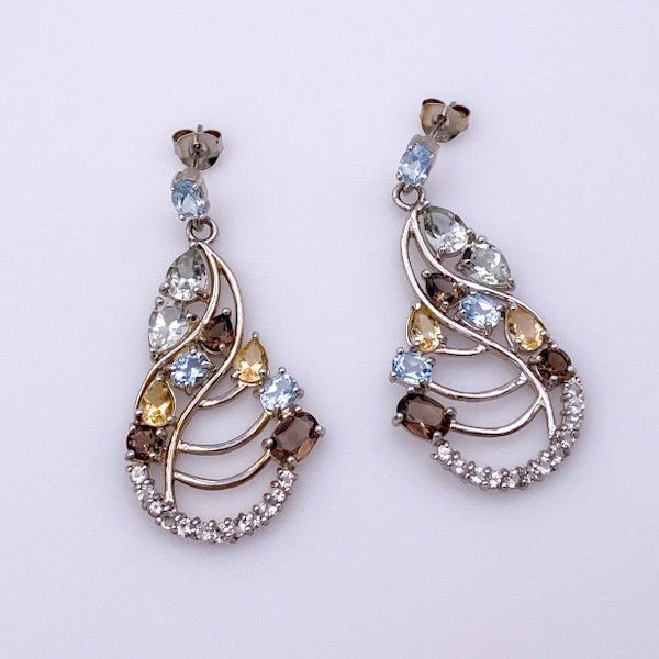 Aros de Cuarzo ahumado, citrino, topacio azul, topacio blanco y cubic zirconia - Aros
