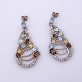 Aros de Cuarzo ahumado, citrino, topacio azul, topacio blanco y cubic zirconia - Aros