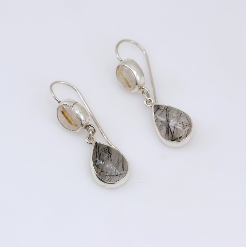 Aros de Cuarzo Rutilado y Cuarzo Turmalinado - Aros