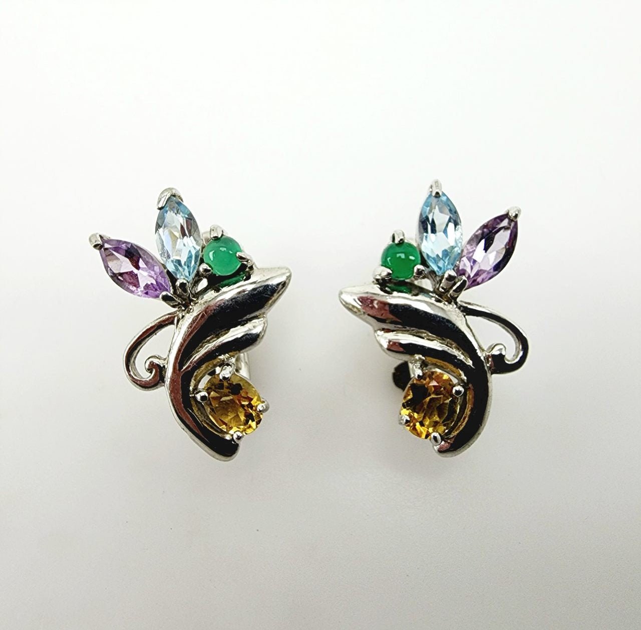 Aros de Esmeralda, Citrino, Amatista y Topacio azul - Aros