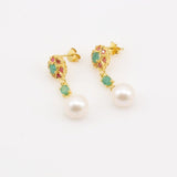 Aros de Esmeralda, rubi y perla con baño de oro 24 k - Aros