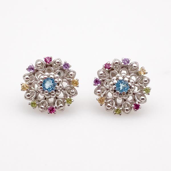Aros de Granate rodolita, Peridoto, Topacio azul, Citrino y Amatista - Aros