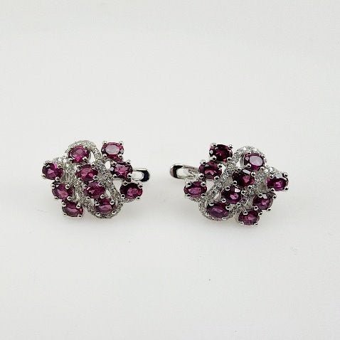 Aros de Granate Rodolita y cubic zirconia - Aros