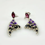 Aros de Granate rodolito, zafiro, amatista y cubic zirconia - Aros