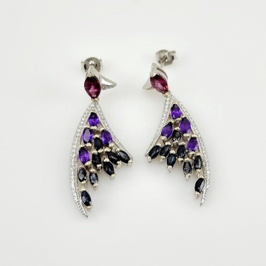 Aros de Granate rodolito, zafiro, amatista y cubic zirconia - Aros