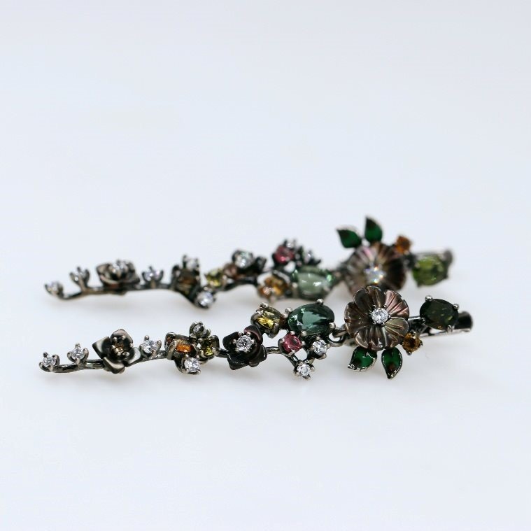 Aros de Nacar, Turmalinas y cubic zirconia - Aros