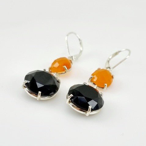 Aros de Obsidiana Arco Iris y Ágata Cornalina - Aros