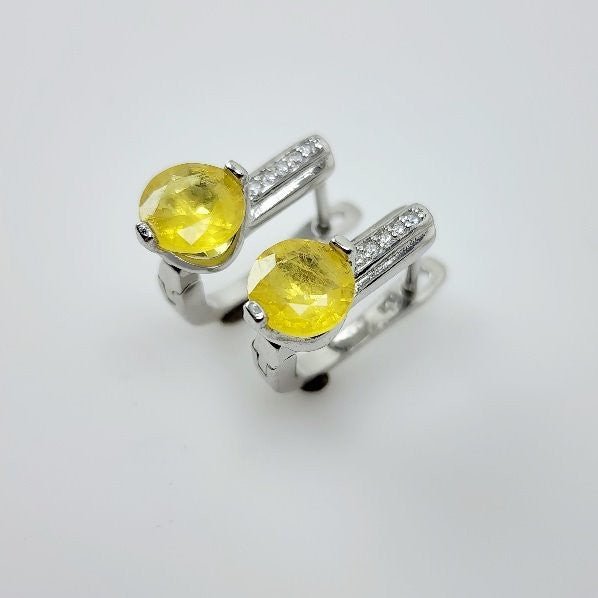 Aros de Ópalo amarillo y cubic zirconia - Aros